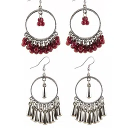 creative frogs Combo Silver Oxidize Maroon & Silver Kodi Earrings for Girls-picture-25