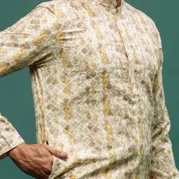 Sangria Men Printed Chikankari Sequin Kurtas image 2