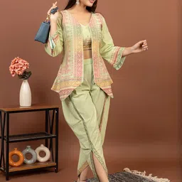 KIDAR Embroidered V-Neck Romantic Florals Top With Trousers & Jacket image 2