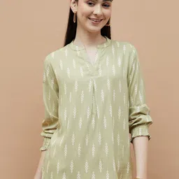 Fame Forever by Lifestyle Women Floral Print Mandarin Collar Shirt Style Top image 3