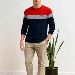 FASHIUM Men Colourblocked Round Neck Cotton T-shirt image 4
