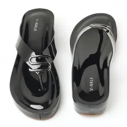 V-WALK Women Wedge Heel Solid Sandals With Open Back image 4