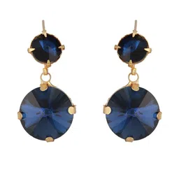DressBerry Set of 2 Gold-Plated & Blue Brass Artificial Stones & Beads Circular Drop Earrings image 3