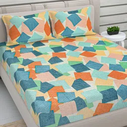 Myntra Elegant Homes Blue & Green Printed 300TC Woolen King Bedsheet Set 2.50 m x 2.25 m-image-18