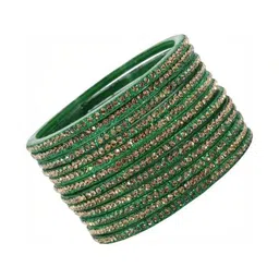 Raj world Set Of 12 Gold-Plated & Green Glass Zircon Bangle image 2