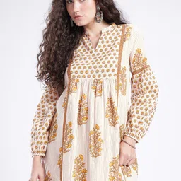 fusion by glitchez Ethnic Motifs Printed V-Neck A-Line Kurti-picture-13