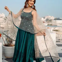 akshitafeb Art Silk Stitched Flared/A-line Gown image 3