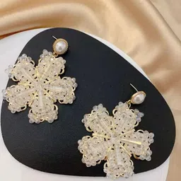 Estailo fashion Artificial Stones Studded Floral Shaped Drop Earrings-picture-30