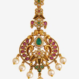 Kushal's Fashion Jewellery Gold-Plated Artificial Stones and Beads Maang Tikka image 3