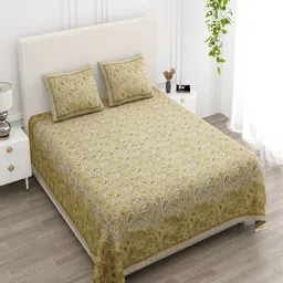 tundwal's Yellow & White Floral Printed Cotton 210 TC King Bedsheet Set-2.74 m X 2.28 m image 5