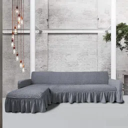 flipkart smartbuy Polycotton 3+3 Seater L-Shape Sofa Plain Cover image 1