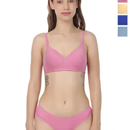 Liigne Pack Of 4 Women Everyday Padded Bra Pure Cotton Bra Panty Set-image-35