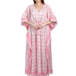 Fabric Venue Women Ethnic Motifs Print Cotton Tie-Ups Detail Kaftan Maxi Dress-picture-16