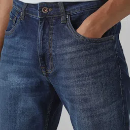 mufti Men Straight Fit Mid Rise Dark Blue Jeans image 4