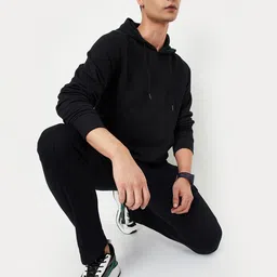 max Men Full Sleeve Solid Hooded Sweatshirt image 3