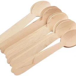 grahlogy Disposable Wooden Spoons Chamach 100 Pcs, 14 CM Standard Size, Light Brown Disposable Wooden Coffee Spoon, Dessert Spoon, Ice Tea Spoon, Ice-cream Spoon, Table Spoon, Tea Spoon Set image 1
