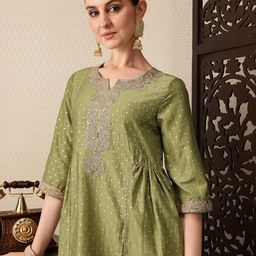 House of Pataudi Polka Dot Printed Sequinned A-Line Jashn Kurta-picture-5