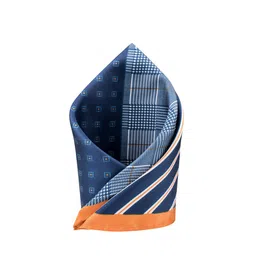 The Tie Hub Navy Blue & Mustard Four Square Printed Pocket Square-picture-39