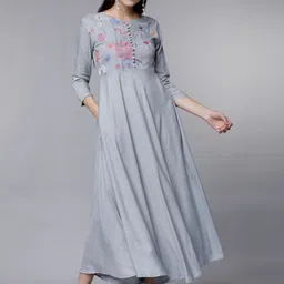Vishudh Women Grey Solid Maxi Dress-image-6