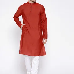 Freehand by The Indian Garage Co Men Maroon  White Solid Kurta with Pyjamas image 1
