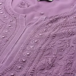 ADA Women Mauve Ethnic Motifs Embroidered Chikankari Georgette Kurta image 2