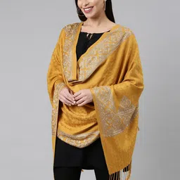 Pashmoda Women Mustard-Yellow Embroidered Shawl-picture-23