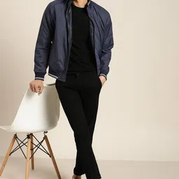 INVICTUS Men Navy Blue Solid Bomber Jacket-picture-16