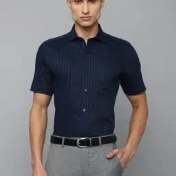 Louis Philippe Permapress Navy Cotton Regular Fit Striped Shirt-image-40
