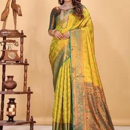 AKSH FASHION Woven Design Zari Banarasi Saree-image-77