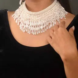 Fida Trendy Seed Beaded Waterfall Pearl White Necklace-image-85