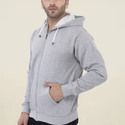 Weardo Grey Solid Hooded Sweatshirt image 4