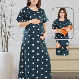 Fabme Printed Pre and Post Pregnancy Pure Cotton Nursing Nightdress image 3