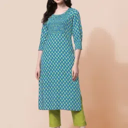 MIRCHI FASHION Turquoise Embroidered Straight Kurta-image-0