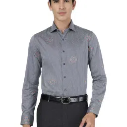 JB Studio Blue Cotton Slim Fit Printed Shirt-image-48