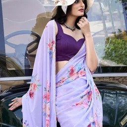 MADHAVPRIYA Floral Printed Beads and Stones Tussar Saree image 4