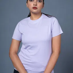 OUTLAWS Women Solid Round Neck Cotton T-shirt-image-20