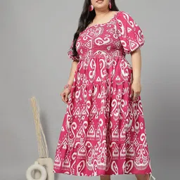 CURVE BY KASSUALLY Women Plus Size Printed Puff Sleeve Fit & Flare Midi Dress image 2