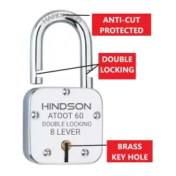 HINDSON Atoot 60 mm Silver Finish Stainless Steel Padlock with 3 Keys and 2 Key Chain, HIN-AT-60 image 3