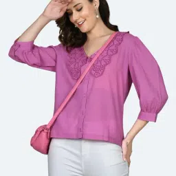 Zink London Pink Cotton Regular Fit Top-image-67