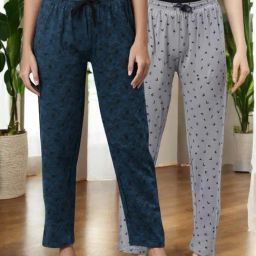 Kryptic Grey & Teal Cotton Relaxed Fit Printed Lounge Pants - Pack of 2-picture-4