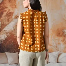 DECKEDUP Mustard Cotton Polka Dots Top image 2