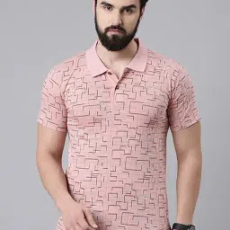 Kryptic Dusty Pink Regular Fit Printed Cotton Polo T-Shirt-picture-20