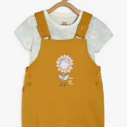 MINIKLUB Kids Mustard & Blue Floral Print T-Shirt With Dungree-image-15