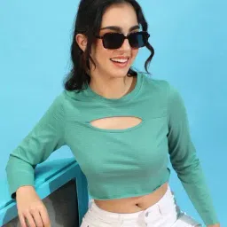 Campus Sutra Green Regular Fit Crop T-Shirt-image-20