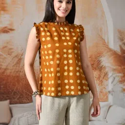 DECKEDUP Mustard Cotton Polka Dots Top-picture-11