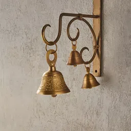 Fabindia Padma Gold-Toned Brass Padma Metal Bell Wall Decor-image-58
