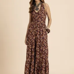 Moomaya Halter Neck Printed Basic Jumpsuit image 1