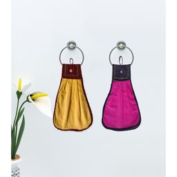 Athom Living Loop Hanging Cotton Washbasin Hand Towel Pack of 2 - Pink & Yellow-picture-43
