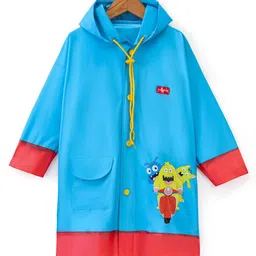 Babyhug Full Sleeves Hooded Monster Graphics Raincoat - Blue-picture-25