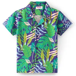 Babyhug 100% Cotton Woven Half Sleeve Resort Collar Shirt With Tropical Print - Green & Blue-picture-10